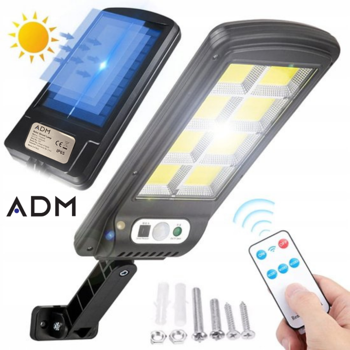 SOLARNA ADM LAMPA ULICZNA Z CZUJNIKIEM RUCHU 1200 mAh + PILOT ZDALNEGO STEROWANIA