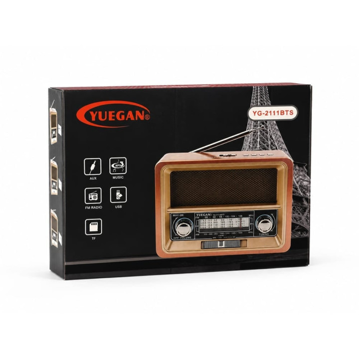 Radio Przenośne Retro Ecobox YG-2111BTS Solarne z Latarką FM AM SW Brązowe