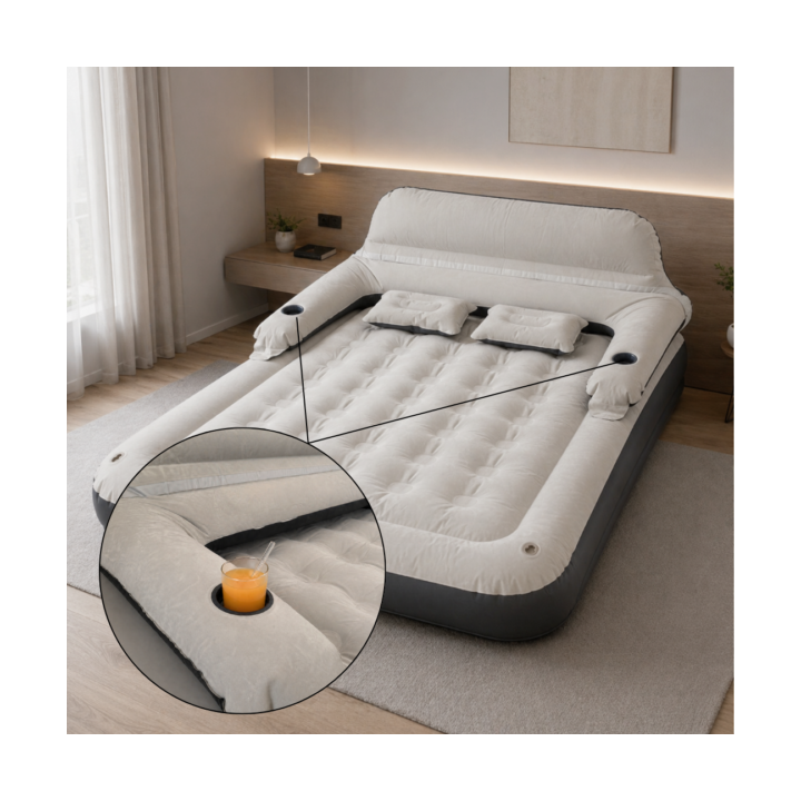 Materac Dmuchany Queen Size z Zagłówkiem PVC 202x152x70 cm do 250 kg