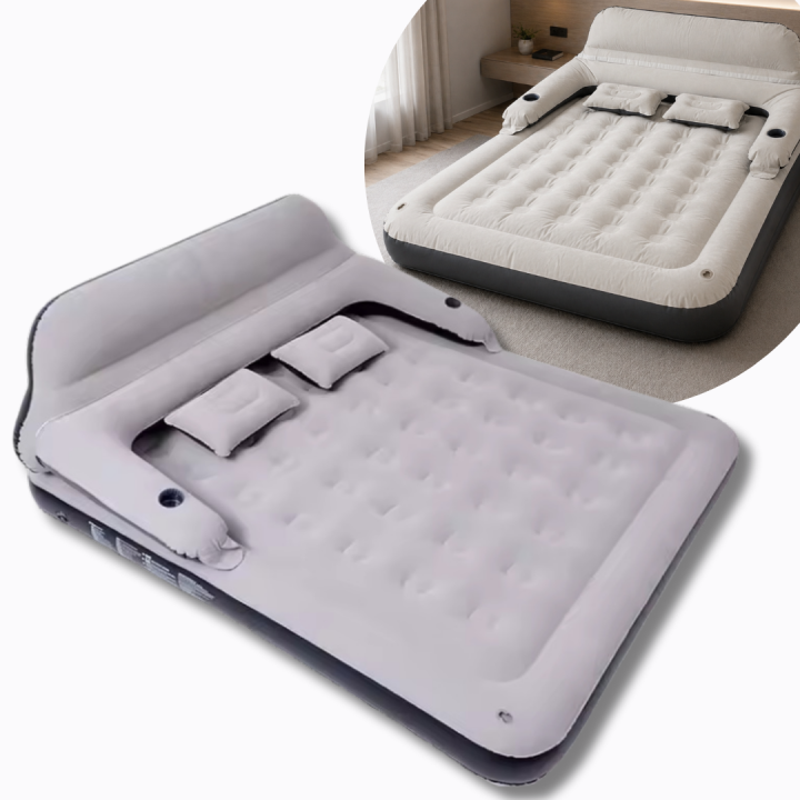 Materac Dmuchany Queen Size z Zagłówkiem PVC 202x152x70 cm do 250 kg