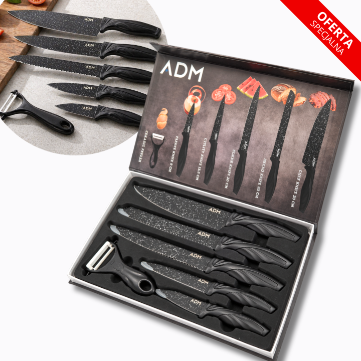 Noże Kuchenne Ceramiczne ADM SG-9200 Zestaw 6 Elementów ze Stali Nierdzewnej