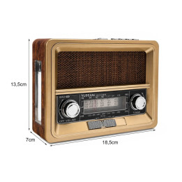 Radio Przenośne Retro Ecobox YG-2111BTS Solarne z Latarką FM AM SW Brązowe
